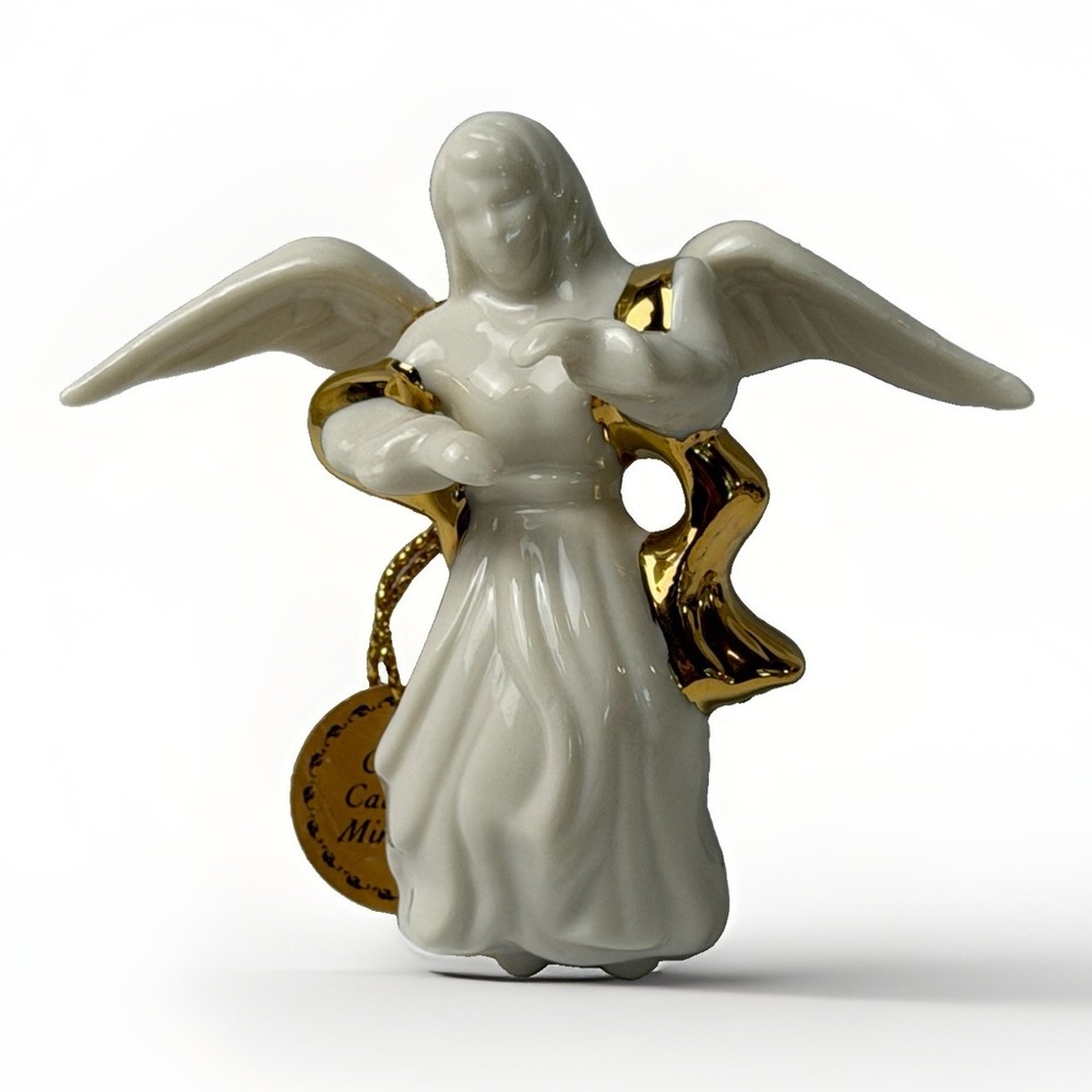 Crystal Cathedral Porcelain  3 1/2" Christmas Angel  With Gold Sash Ornament